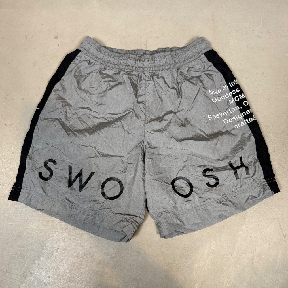 Nike Sportswear Gray Swoosh Nylon Mesh Lined Shorts Mens Small spellout